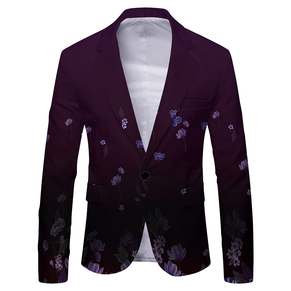 Mens Formal Look - 春と秋のスマートカジュアルな印象を与える、長袖で少し伸縮性のあるメンズのファッショナブルなプリントブレザー
