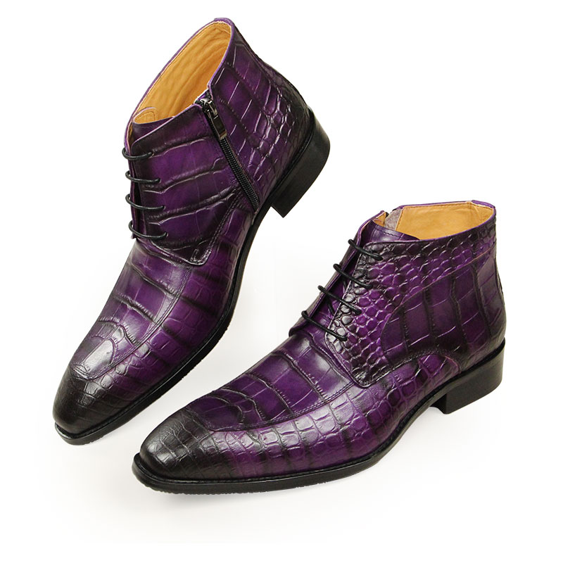 Men Formal Wear With Boots - 男性用の純粋な牛革アンクルブーツ,プリントスキン,レースアップ,手作り,カジュアル,クラシック,新しいコレクション