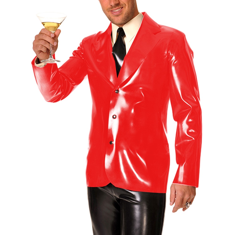 Mens Formal Look - メンズ長袖ビニールPVCレザーラペルカラーコート、ナイトパーティークラブ衣装、ラテックス風ビジネスジャケット、カジュアルウェア、7XL