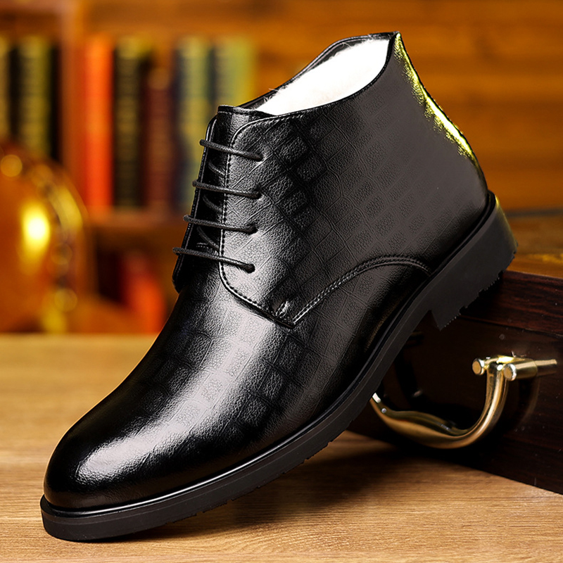 Men Formal Wear With Boots - 男性用ハイトップレザーブーツ,フォーマルビジネス,暖かいベルベットの靴,中年と高齢者向け,英国スタイル,冬,2022