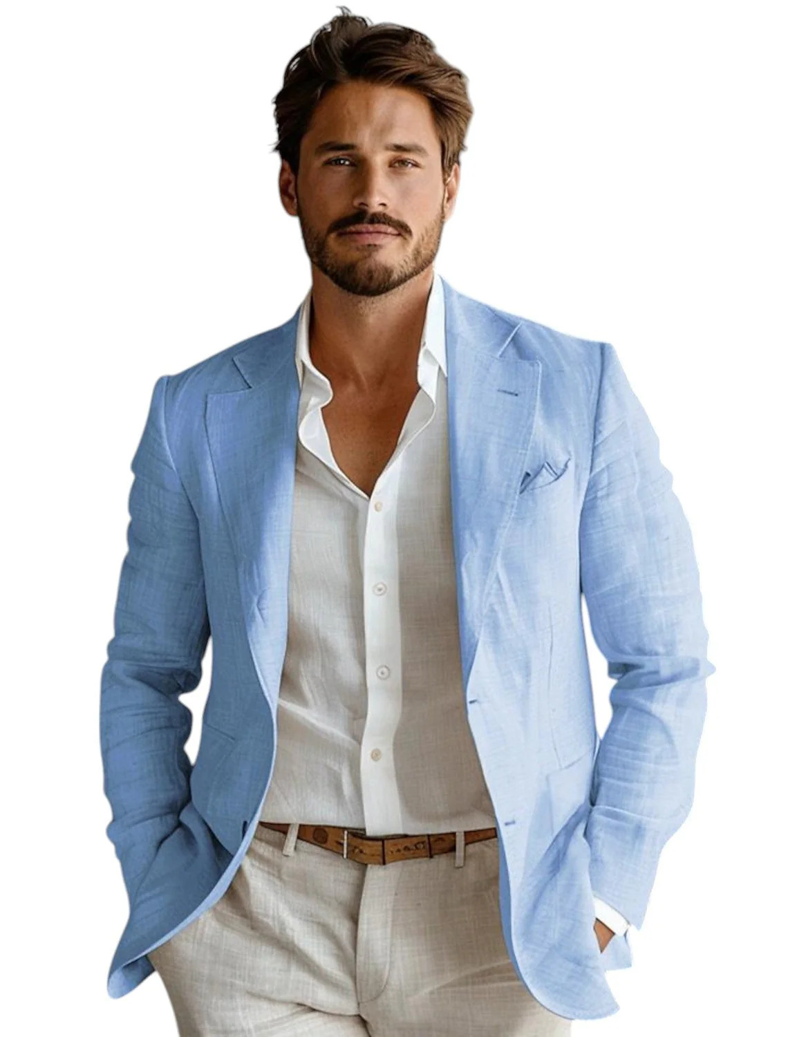 Men Formal Wear With Coat - ブルーのスリムフィットメンズリネンブレザーカジュアルパーティープロムデザイナーコート春夏新作フォーマルウェアリネンスーツブレザーアウター