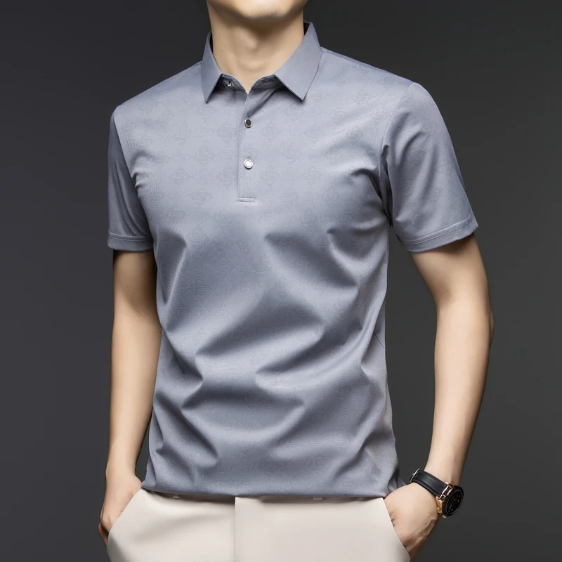Men'S Polo Formal Wear - メンズビジネスポロシャツ半袖ジャカード柄速乾通気性ターンカラースリムフィットフォーマル日常着男性トップス