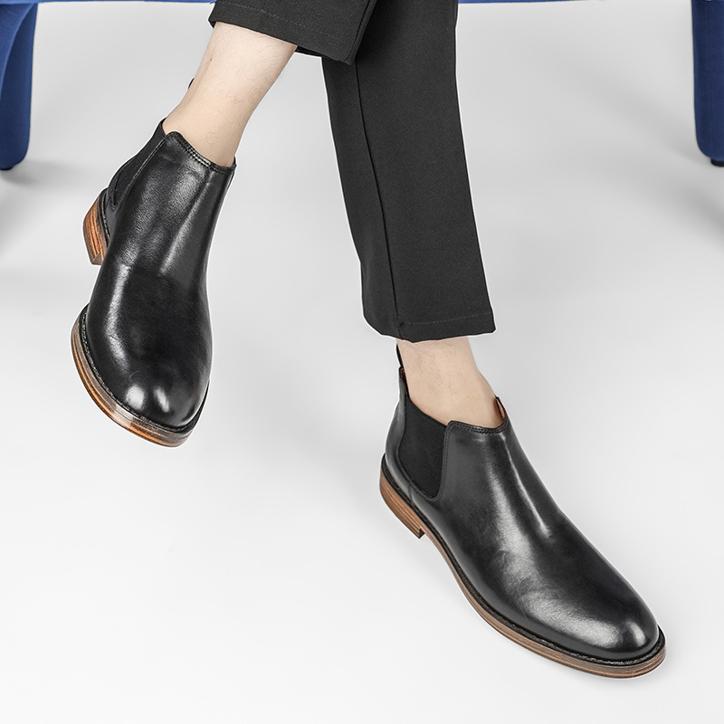 Men Formal Wear With Boots - メンズビジネスファッションドレスブーツ本革チェルシーブーツ男性フォーマルウェアハイトップ革靴 Bota Ş Masculinas
