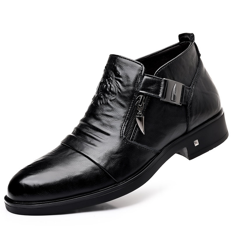 Men Formal Wear With Boots - メンズレトロライオンヘッドジッパードレスシューズオフィスビジネスローファー軽量カジュアルアンクルブーツ男性用スリッポン高級 Mo-32241