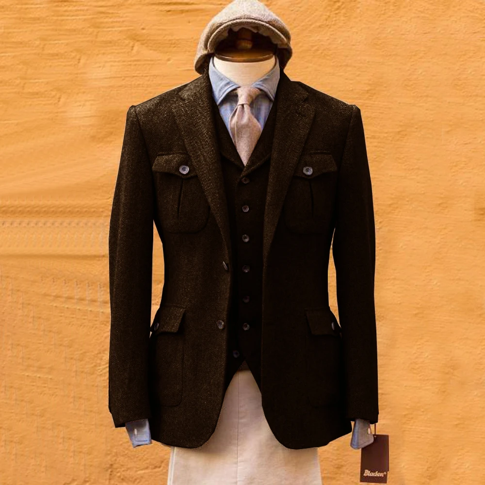 Mens Formal Look - メンズスーツ ヘリンボーン柄 フォーマルスーツ ウェディング新郎スーツ カスタマイズ可能 高級感