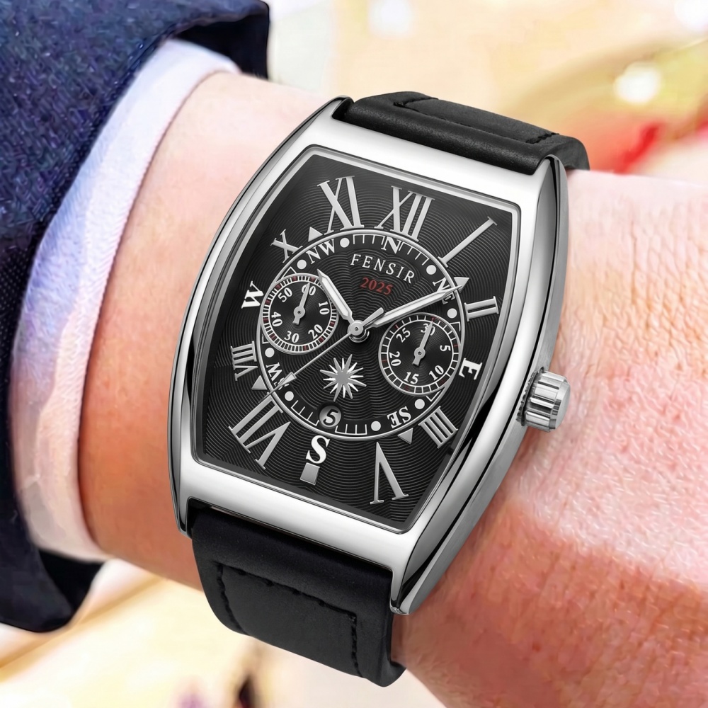 Men'S Vintage Formal Wear - バレル型クォーツムーブメントを搭載した高級メンズウォッチ、ヴィンテージローマ数字文字盤、防水性と耐摩耗性のあるレザーストラップ、ビジネス、フォーマルウェア、カジュアルウェアに兼用、若い男性や学生向けの軽量高級メンズウォッチ、ホリデーギフトメンズクォーツウォッチ、人気のメンズ腕時計