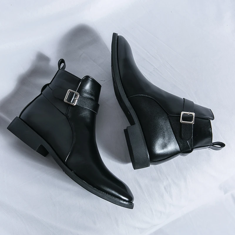 ファッションデザイナーメンズポインテッドレザーブーツ英国ビジ - Men Formal Wear With Boots のレビューと価格