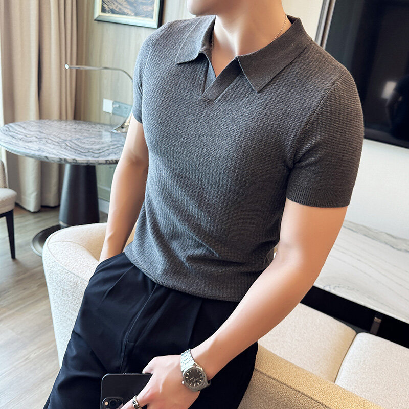 メンズスリムフィットポロカラージャカードニットセーター -  - Men'S Polo Formal Wear のレビューと価格