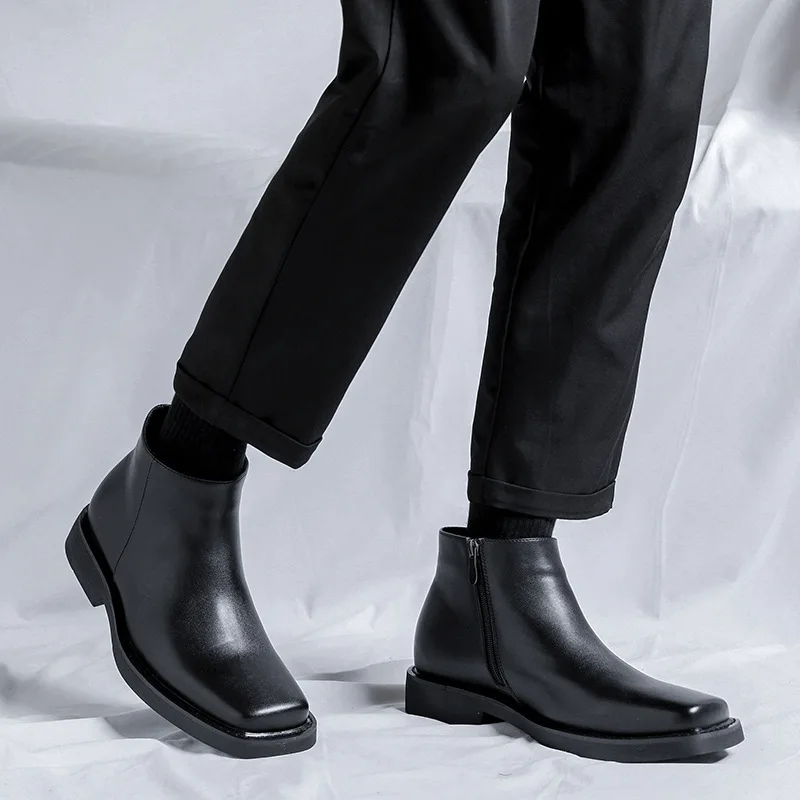 黒の新ファッション男性カジュアル革靴秋冬ドレスアンクルブーツ - Men Formal Wear With Boots のレビューと価格