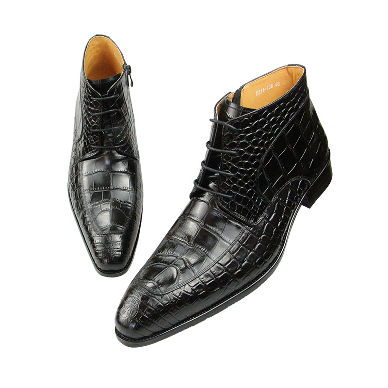 男性用の純粋な牛革アンクルブーツ,プリントスキン,レースアッ - Men Formal Wear With Boots のレビューと価格