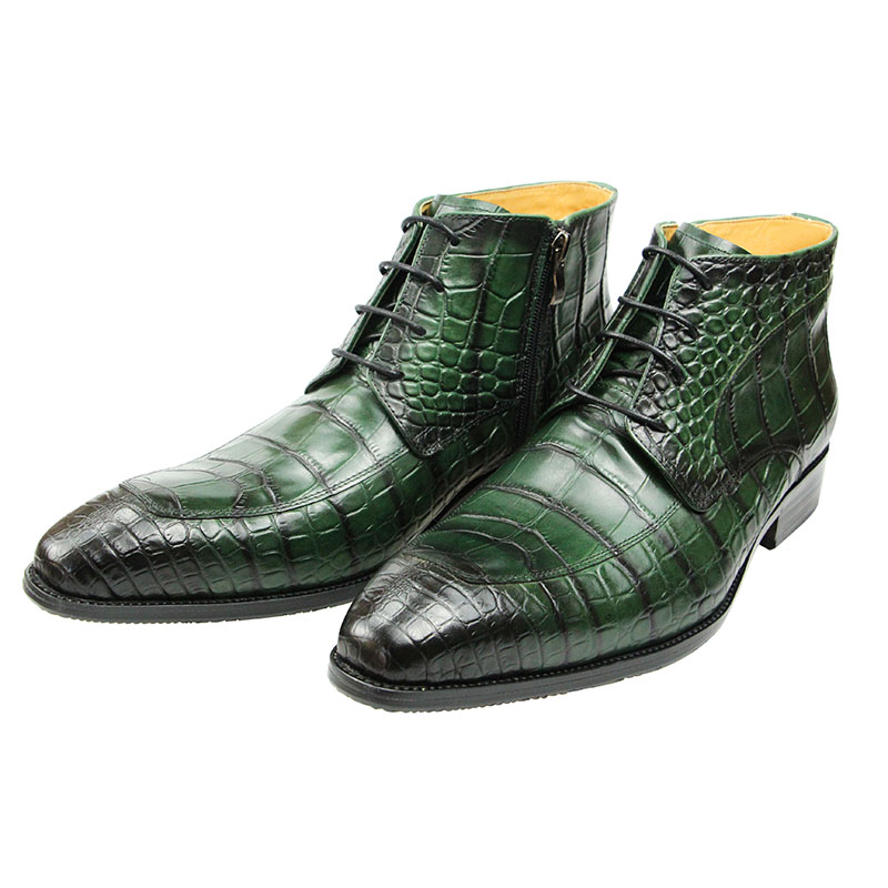 男性用の純粋な牛革アンクルブーツ,プリントスキン,レースアッ - Men Formal Wear With Boots のレビューと価格