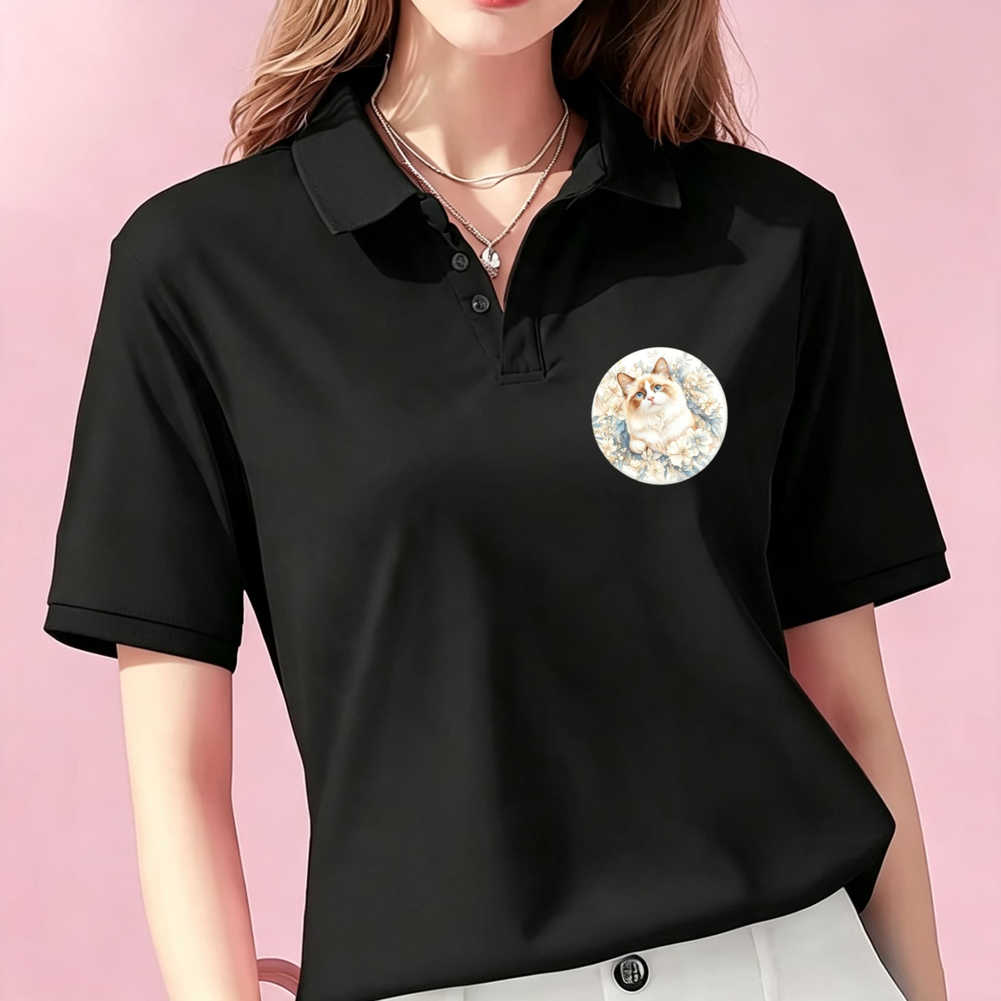カジュアルなユニセックスブラックポロブラウス、花柄リースと子 - Mens Formal Look のレビューと価格