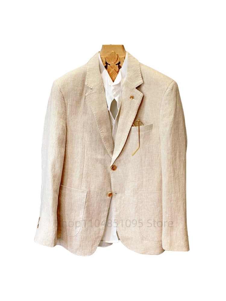 ベージュ男性スーツリネンブレザージャケットビジネスカジュアル - Men Formal Wear With Coat のレビューと価格