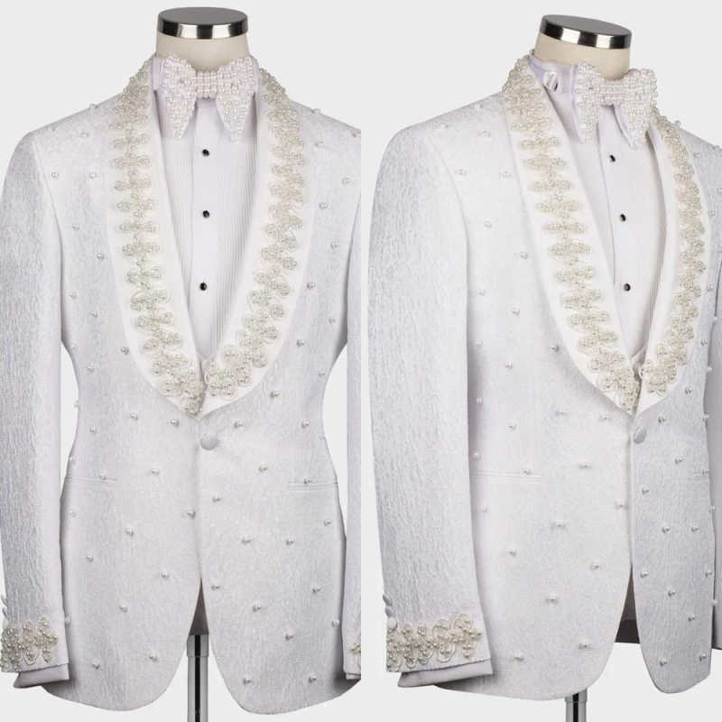 白いウェディングメンズスーツファッションコットンブレザーオー - Men Formal Wear With Coat のレビューと価格
