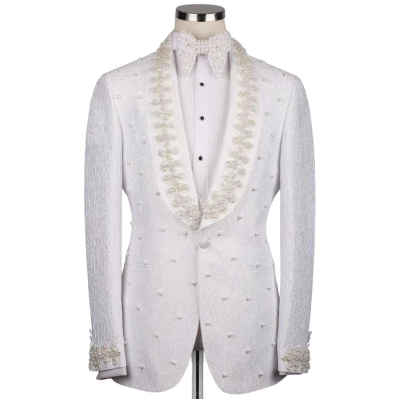白いウェディングメンズスーツファッションコットンブレザーオー - Men Formal Wear With Coat のレビューと価格