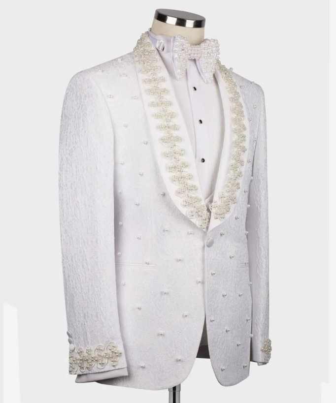 白いウェディングメンズスーツファッションコットンブレザーオー - Men Formal Wear With Coat のレビューと価格
