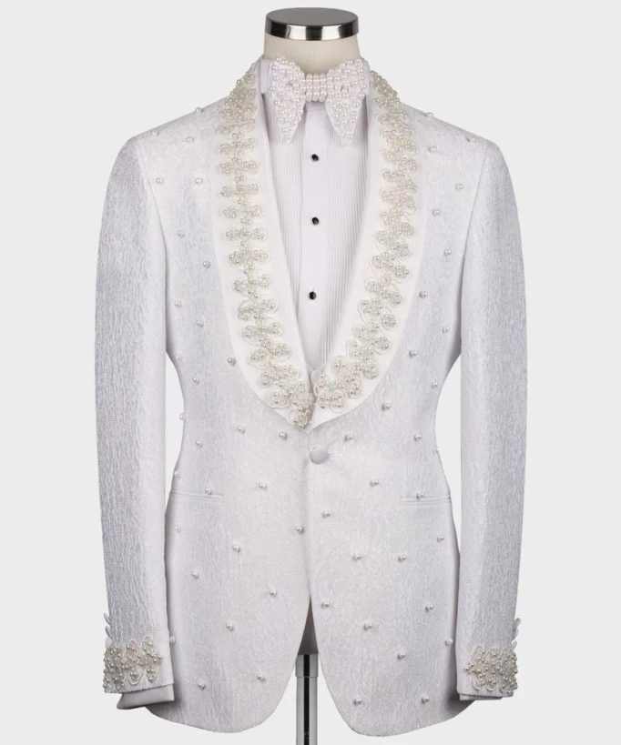 白いウェディングメンズスーツファッションコットンブレザーオー - Men Formal Wear With Coat のレビューと価格
