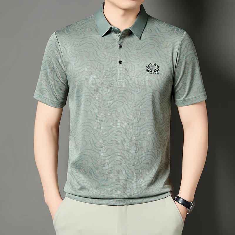 メンズビジネスフォーマルプリントポロシャツ半袖刺繍入りアイス - Men'S Polo Formal Wear のレビューと価格