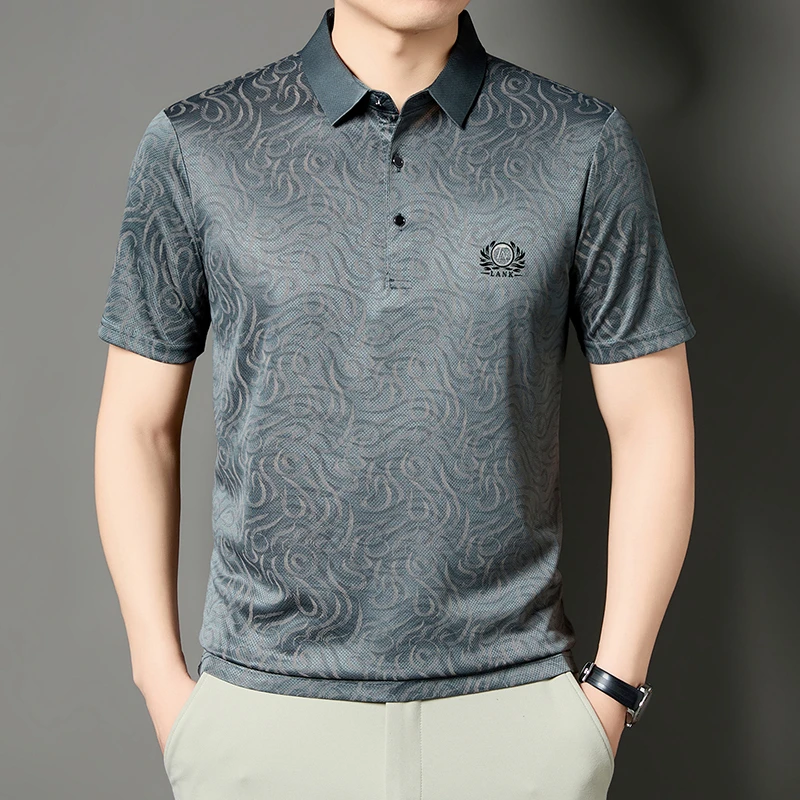メンズビジネスフォーマルプリントポロシャツ半袖刺繍入りアイス - Men'S Polo Formal Wear のレビューと価格