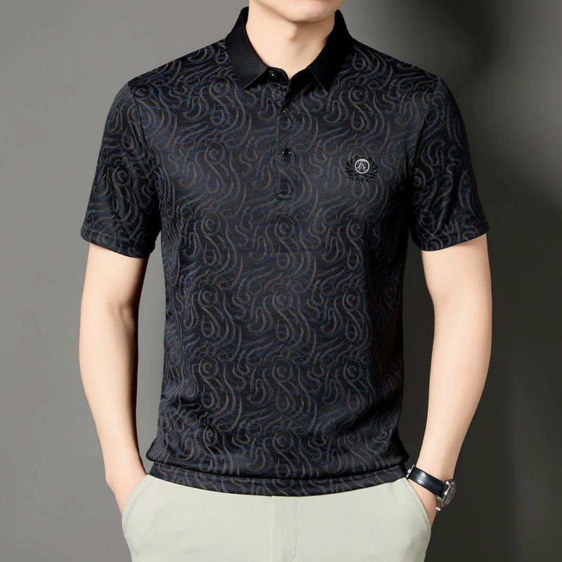 メンズビジネスフォーマルプリントポロシャツ半袖刺繍入りアイス - Men'S Polo Formal Wear のレビューと価格