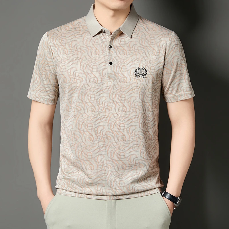 メンズビジネスフォーマルプリントポロシャツ半袖刺繍入りアイス - Men'S Polo Formal Wear のレビューと価格