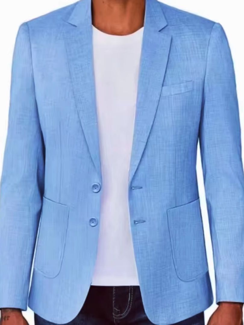 スリムフィットメンズベージュ/ブルーリネンブレザーカジュアル - Men Formal Wear With Coat のレビューと価格