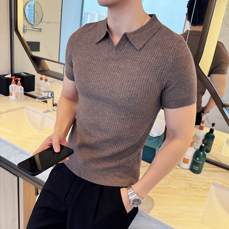 メンズ スリムフィット ポロカラー ジャカード ニット セー - Men'S Polo Formal Wear のレビューと価格