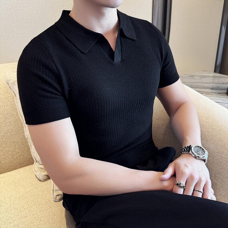 メンズ スリムフィット ポロカラー ジャカード ニット セー - Men'S Polo Formal Wear のレビューと価格