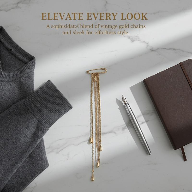 エレガントな水滴タッセルブローチ メンズ用 メタルチェーンラ - Mens Formal Look のレビューと価格
