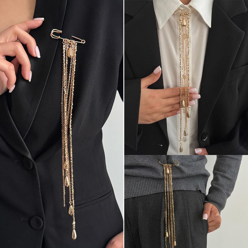 エレガントな水滴タッセルブローチ メンズ用 メタルチェーンラ - Mens Formal Look のレビューと価格