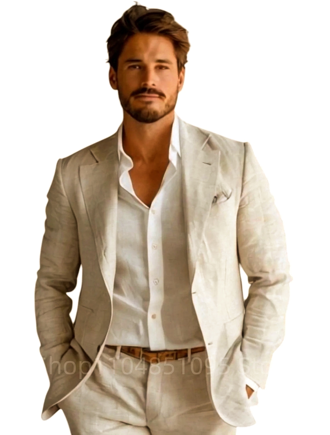 ブルーのスリムフィットメンズリネンブレザーカジュアルパーティ - Men Formal Wear With Coat のレビューと価格