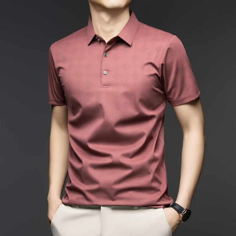 メンズビジネスポロシャツ半袖ジャカード柄速乾通気性ターンカラ - Men'S Polo Formal Wear のレビューと価格