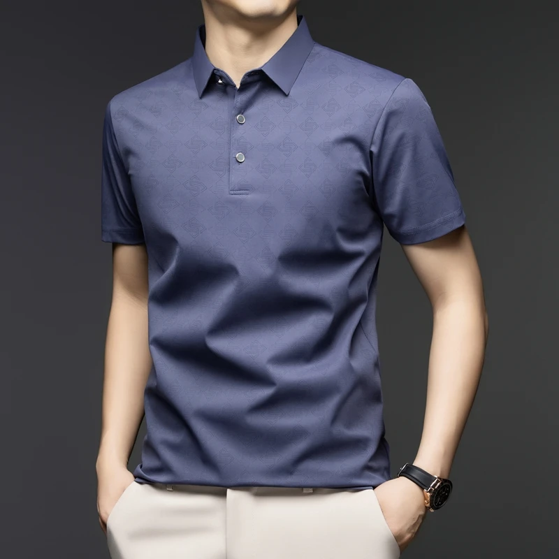 メンズビジネスポロシャツ半袖ジャカード柄速乾通気性ターンカラ - Men'S Polo Formal Wear のレビューと価格