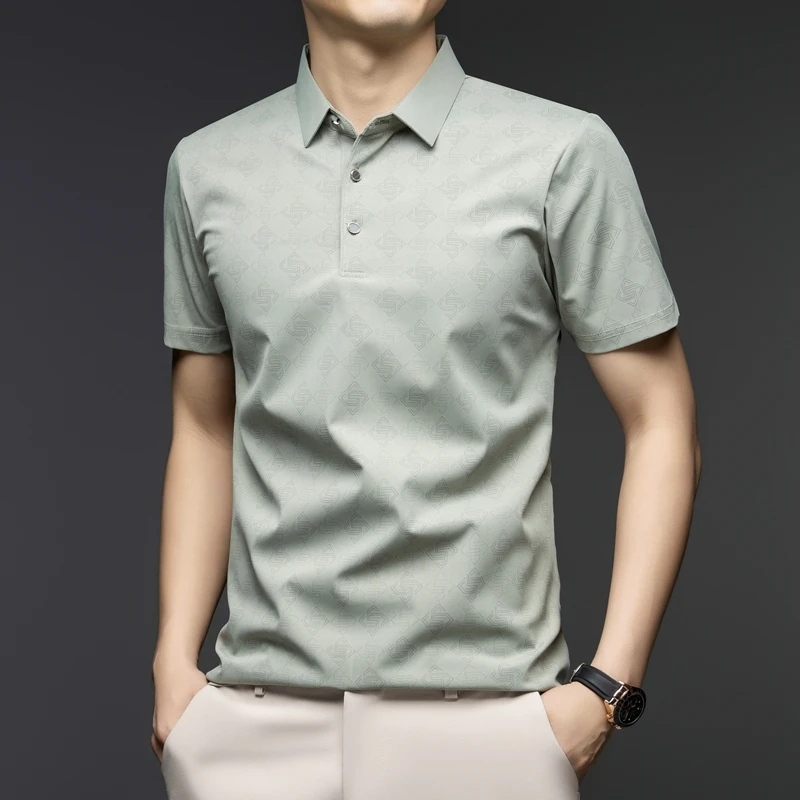 メンズビジネスポロシャツ半袖ジャカード柄速乾通気性ターンカラ - Men'S Polo Formal Wear のレビューと価格