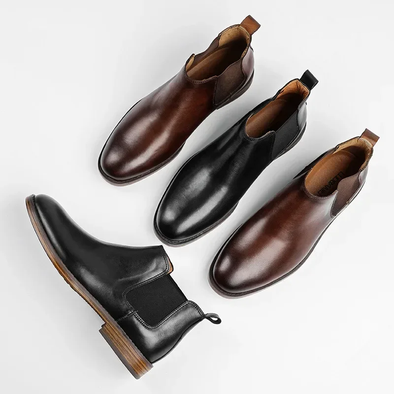 メンズビジネスファッションドレスブーツ本革チェルシーブーツ男 - Men Formal Wear With Boots のレビューと価格