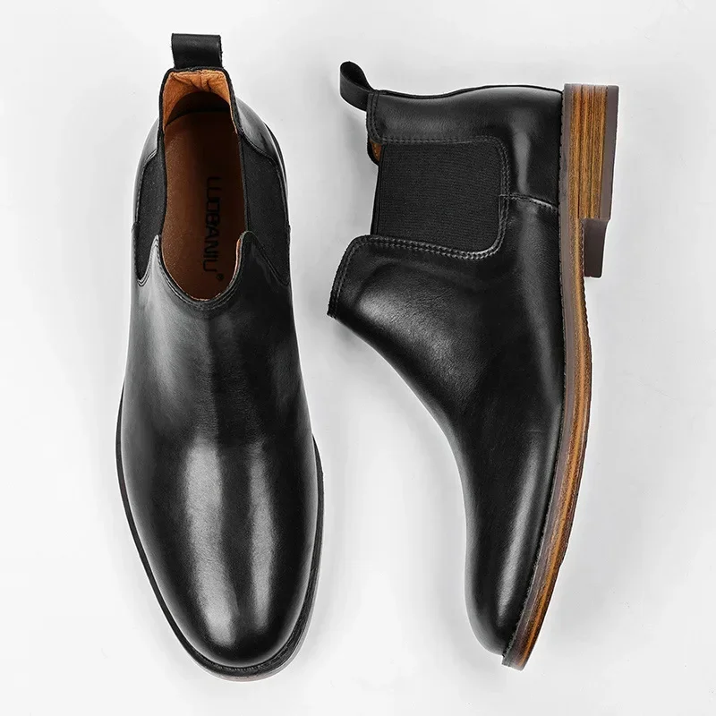 メンズビジネスファッションドレスブーツ本革チェルシーブーツ男 - Men Formal Wear With Boots のレビューと価格