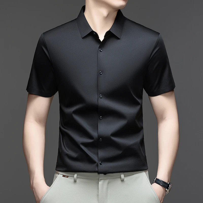 メンズフォーマルカジュアルシャツ半袖アイスシルククラシックカ - Mens Formal Look のレビューと価格