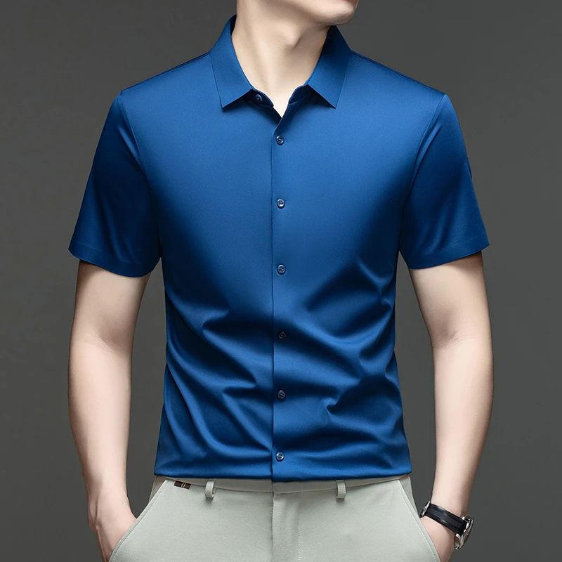 メンズフォーマルカジュアルシャツ半袖アイスシルククラシックカ - Mens Formal Look のレビューと価格
