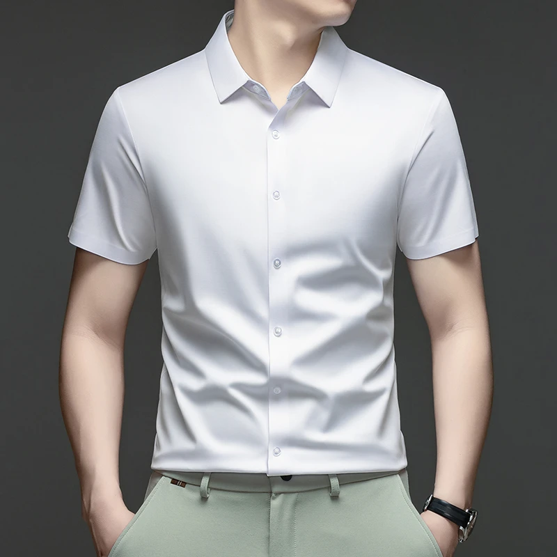 メンズフォーマルカジュアルシャツ半袖アイスシルククラシックカ - Mens Formal Look のレビューと価格
