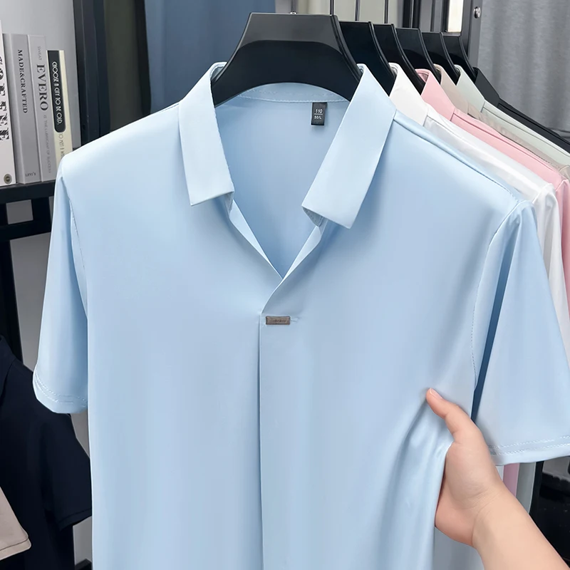 メンズオフィスフォーマル半袖シャツ、フラットノッチラペル、隠 - Men'S Polo Formal Wear のレビューと価格