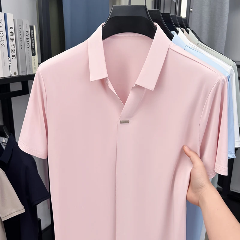 メンズオフィスフォーマル半袖シャツ、フラットノッチラペル、隠 - Men'S Polo Formal Wear のレビューと価格