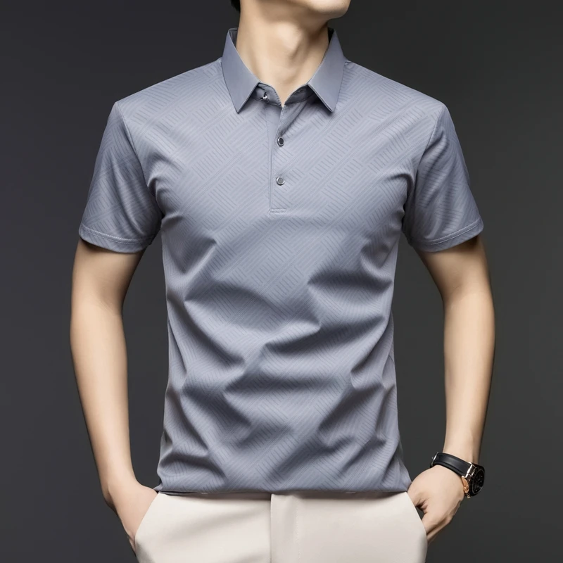 メンズエレガント柄ポロシャツ半袖トップス、カジュアルスリムフ - Men'S Polo Formal Wear のレビューと価格